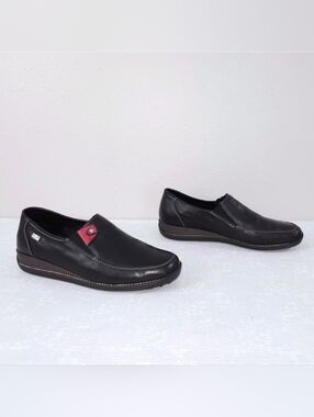 RIEKER Daphne Slip-On Loafers Waterproof Black Leather Comfort Shoes